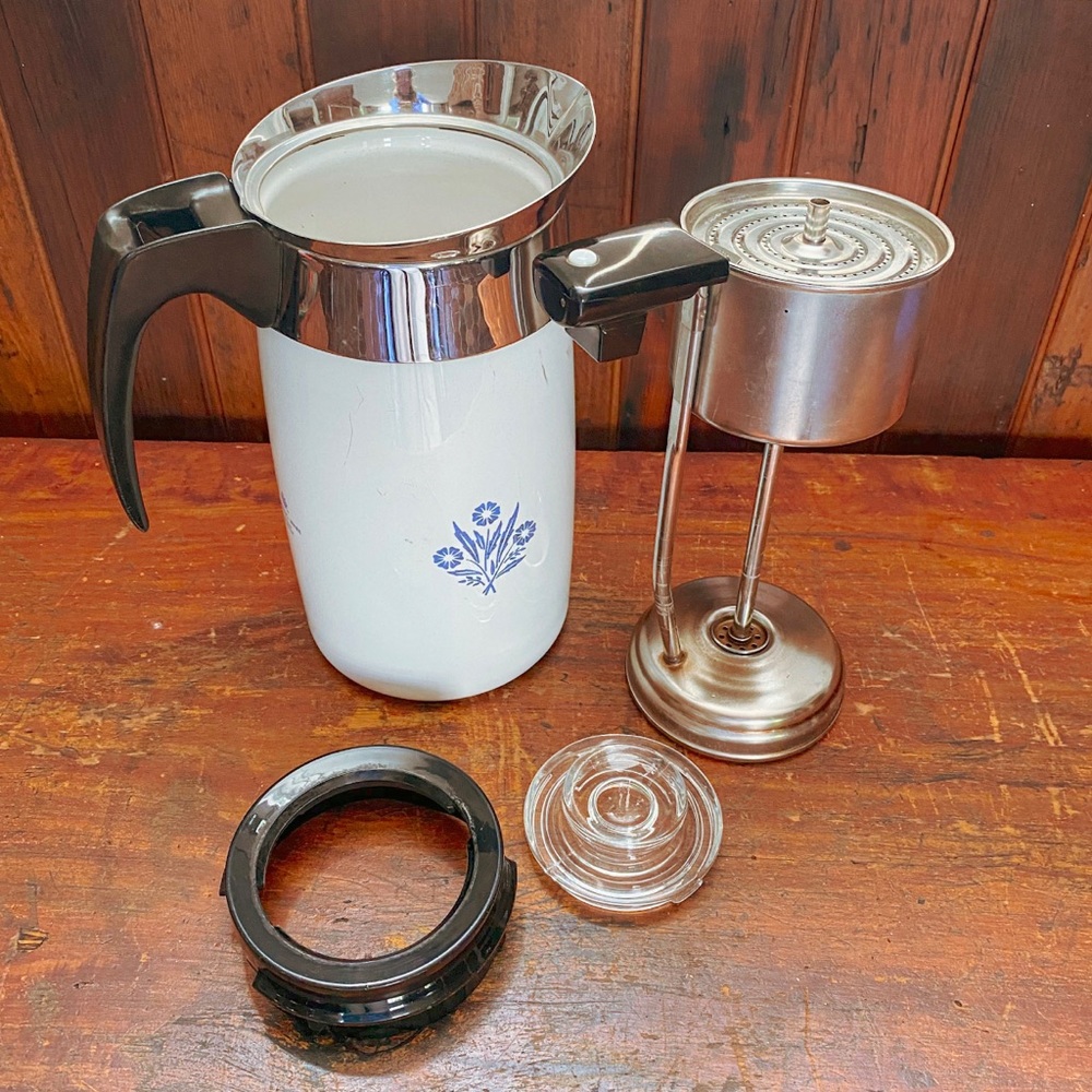 VINTAGE Corning Ware 10 Cup CORNFLOWER Percolator